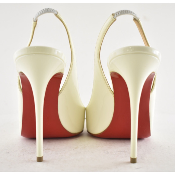 Christian Louboutin Drama Sling 100 Latte White Slingback Pointed Heel Pump 36.5 - Picture 12 of 13